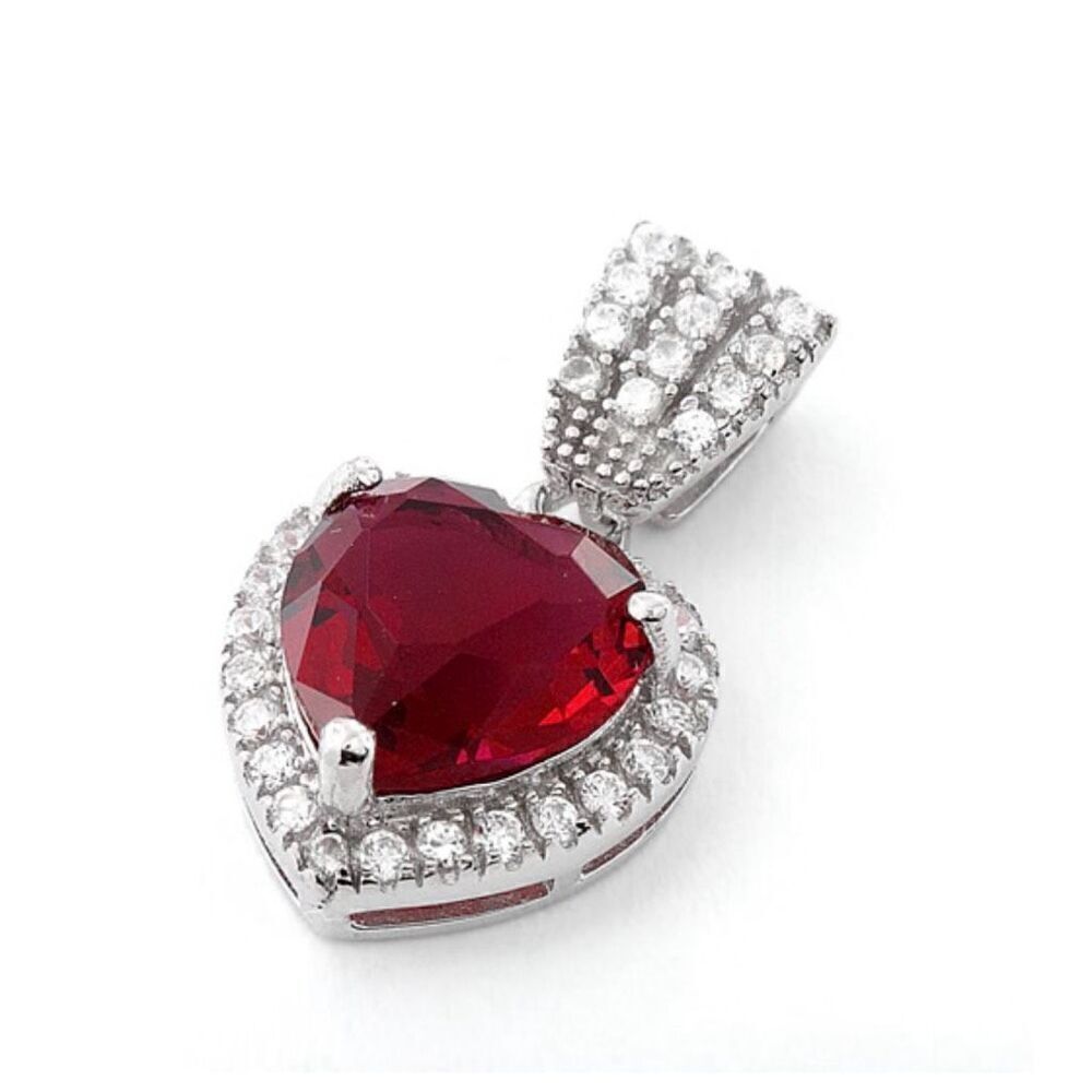 Sterling Silver Ruby Big Heart Necklace Pendant New